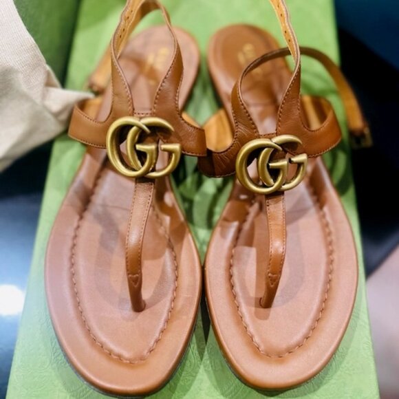 Gucci Shoes - GUCCI GG Logo Sandals Size US 6.5 EU 37 Brown
